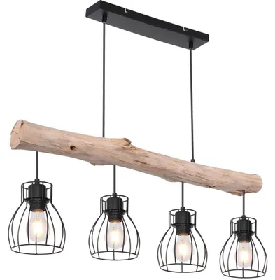 Produktbild von LED Hängeleuchte, Gitter Design, Holz, H 140 cm