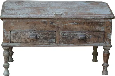Produktbild von Boden Schreibpult, Truhe im Shabby Chic Look mit 2 Schubladen - Modell 6, Braun, Holz, 47*74*43 cm, Schreibtische & Schreibpulte