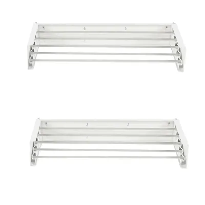 Image de 2x Porte-linge mural en aluminium pour balcon ou terrasse, avec un design moderne - Foxydry Hide 101 cm - blanc