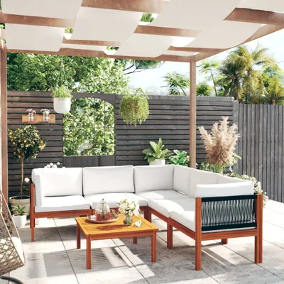 Produktbild von 6-tlg. Garten-Lounge-Set mit Kissen Cremeweiß Massivholz Akazie , Gartenmöbel-Sets Design 2024