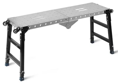 Obrázek produktu pro Skládací pracovní plocha ISOISL, rozměry 120 x 36 cm, s 4 kolečky, výškově nastavitelná (60-90 cm), ocelová, nosnost 500 kg