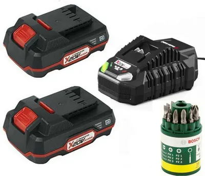 Produktbild von Starterset  Parkside 2 x Akku 20V -  2.0 Ah PAP 20 und Ladegerät 4.5 A + Bosch Bitset 10 tlg