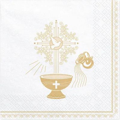 Immagine prodotto di Tovaglioli 33x33cm con motivo a calice e croce 20 pezzi bianco/oro