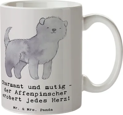 Produktbild von Mr. & Mrs. Panda Tasse Affenpinscher Charmeur - Grau Pastell - Geschenk, Hunderassen Beschreibung, Trinkbecher, treuer Begleiter, kleiner Hund, Kaffeebecher, Hunderasse
