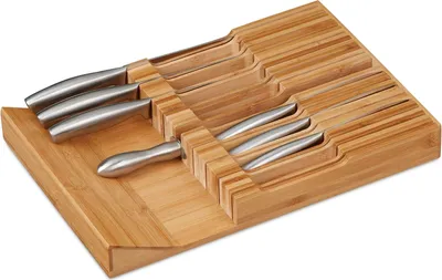 Obrázok produktu pre Blok na nože na 16 nožov a ocieľku - Bambusový držiak na nože, horizontálny - 43 x 29 cm - Prírodný