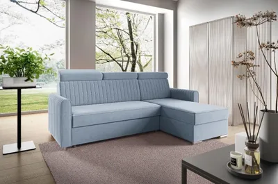 Produktbild von LIKMA Himmelblau Ecksofa Neli L-Form 213x165 cm mit Schlaffunktion (190x125 cm) Eckcouch mit Bettkasten und Verstellbare Kopfstützen Wohnlandschaft Bettsofa mit Stauraum Polstermöbel Sofa