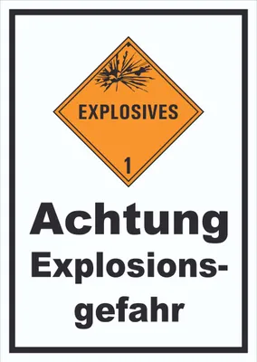 Produktbild von Schild Explosionsgefahr Explosives A6 Rückseite selbstklebend