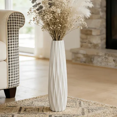 Immagine prodotto di Omgoods - Elegante vaso in Vetroceramica bianca, altezza 45 cm