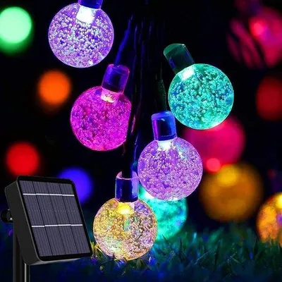 Image de Guirlande lumineuse Solar 24 pieds, 50 LED, pour l'intérieur et l'extérieur, avec boules en cristal, étanche, pour la maison, le jardin, les fêtes et Noël