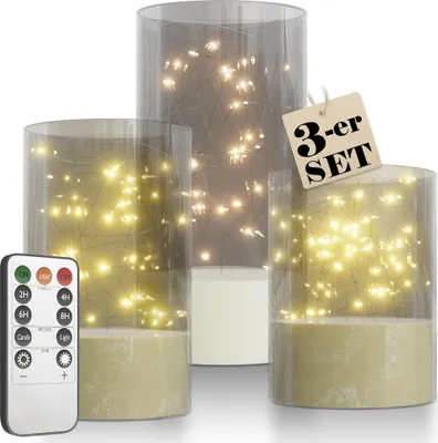 Image de UISEBRT Set de 3 bougies LED design filament, sans flamme, télécommande & minuterie, bougies à tige, décoration de table, décoration de salle de bain, salon, transparent