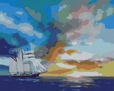 Produktbild von Zuty - Malen nach Zahlen - SEGELSCHIFF, SONNENUNTERGANG UND WOLKEN (D. RUSTY RUST), 40x50 cm, mit Keilrahmen (bereits gespannt)