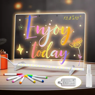 Produktbild von LED Notiztafel mit Farben, Leuchtendes LED Zeichenbrett fuer Kinder mit 7 Farben & 4 Modi mit Schalter 35x25 cm, inklusive Adapter, Aufhaengekette&Staender, Acryl Notiztafel kreatives Geschenk