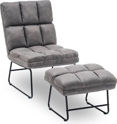 Produktbild von MCombo Relaxsessel Fernsehensessel Loungesessel Sessel-Hocker-Set Mikrofaser-Stoffbezug 0016 Dunkelgrau