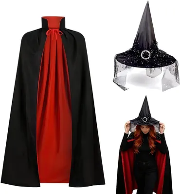Immagine prodotto di Cappuccio da vampiro con cappello, lunghezza 90 cm, ideale per Halloween e feste a tema