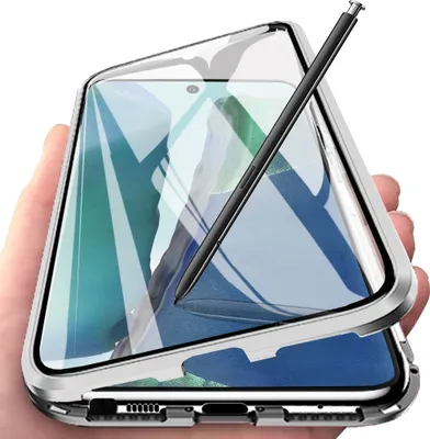 Image de Galaxy Note 20 Case, coque en verre trempé avec adsorption magnétique, cadre métallique, étui de protection complet pour Samsung Galaxy Note 20 Silver