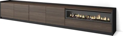 Produktbild von TV-Schrank, Lowboard, 310x37x50cm, Für TV-Geräte bis zu 80", Elektrokamin., Dunkler Eiche und Schwarz