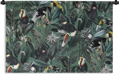 Produktbild von MuchoWow® Wandteppich Wandbehang Blumen - Vogel - Blätter 120x80 cm Tapisserie Dekoration Wandtuch - Wanddekorationen - Wandtücher