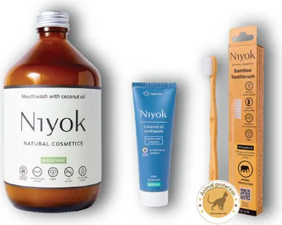 Produktbild von Kokosnuss Mundwasser | Kokosöl Zahnpasta & Zahnbürste | Niyok