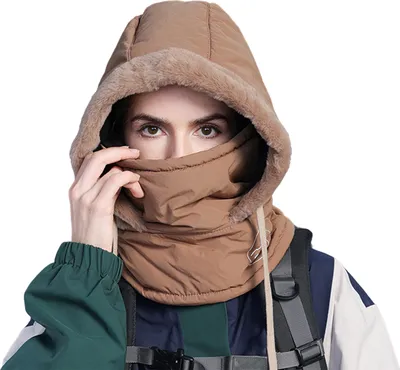 Produktbild von Winter-Fahrradmütze mit integriertem Gesichtsschutz und Nackenwärmer, winddicht, mit Kordelzug, dicker Plüsch, vollständig schützender Outdoor-Schal, Kopfbedeckung für kaltes Wetter