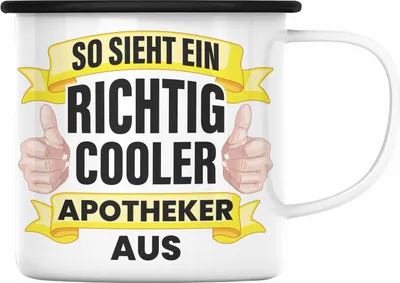 Produktbild von Trendation - Apotheker Emaille Tasse Geschenk Spruch Emaille Emaille Tasse Becher Pharmazie Lustig (Schwarz)