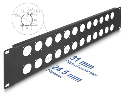 Productafbeelding van Delock 19-inch D-type patchpaneel, 24 poorten, 2 HE, zwart
