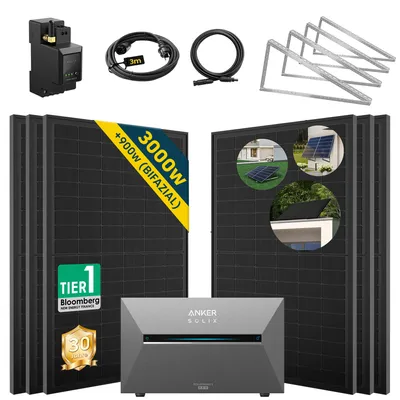 Produktbild von ALLDREI  Balkonkraftwerke  mit Speicher Anker Solix Solarbank 3 E2700 Pro,Komplettset mit 6x500W Bifazialer Solarpanel & Smarten Zähler