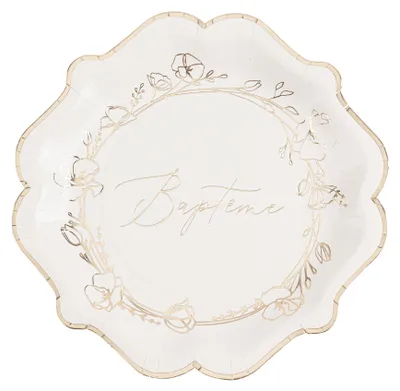 Produktbild von 8 Pappteller zur Taufe 23 cm mit goldenen Blumen -