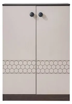 Immagine prodotto di Armadio per scarpe beige, elegante, in legno, con ripiani interni. Mobile per l'ingresso