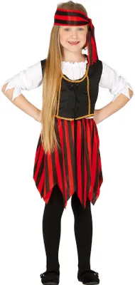 Produktbild von Pirat Kostüm Abenteuer Karneval Kinder Piratin Rot Schwarz Kopftuch Ensemble Fasching Gewand Seeräuber Outfit Kapitän Hochsee Mutig Landesindividuell, Größe: 128/134 Farbe: Rot