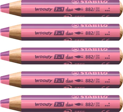 Produktbild von STABILO Duo Buntstift, Wasserfarbe & Wachsmalkreide -  woody 3 in 1 duo - zweifarbige M…