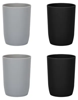 Image de Lot de 4 gobelets à brosses à dents, 280 ml, empilables, sans BPA, gris et noir