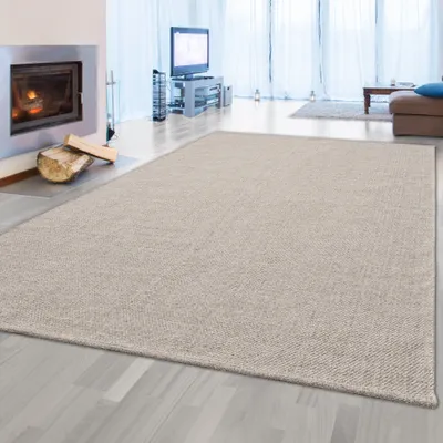 Produktbild von Handgewebter Wollteppich Uni Design in beige Größe - 120 cm Rund