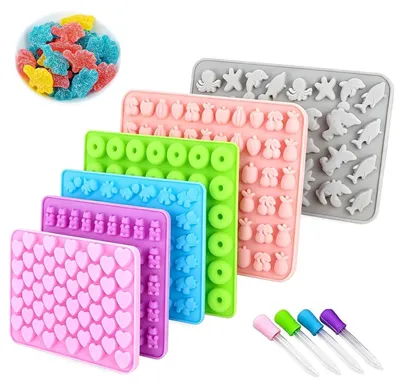 Productafbeelding van Set van 6 siliconen mallen voor gummyberen en snoepjes, met 4 pipetten, BPA-vrij