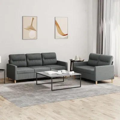 Produktbild von ZMH 2-tlg. Sofagarnitur mit Kissen Dunkelgrau Stoff
