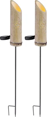 Produktbild von 2er Set LED Solar-Steckleuchte, Bambus, Stanzungen, H 79,5 cm