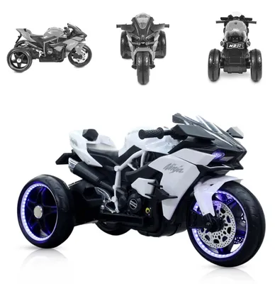 Produktbild von Moni Kinder Elektromotorrad Ninja, drei Kunststoffräder, LED-Beleuchtung, Mp3 weiß