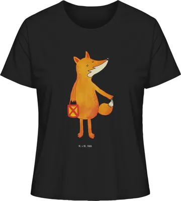 Produktbild von Mr. & Mrs. Panda Damen T-Shirt Kurzarm Fuchs Laterne Größe L - Schwarz - Geschenk, Baumwoll, shirt, Sankt Martin, Bio, Laternenumzug, Oberteil, Selbstbewusst
