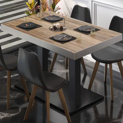 Produktbild von BM | Bistrotisch | B:T:H 130 x 80 x 77 cm | Sheesham / Schwarz | Rechteckig | Edelstahl Rand | Bistro Tisch Esstisch