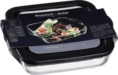 Immagine prodotto di Ritzenhoff & Breker Auflaufform Cucina Quadratisch, mit Deckel, Ofenform, Auflauf Form, Glas, Schwarz, 1.95 L, 807233