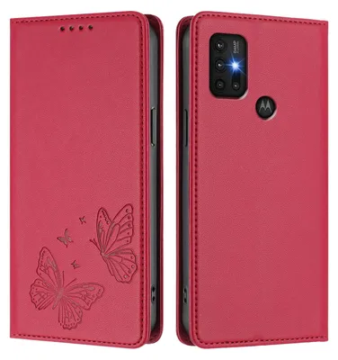 Obrázek produktu pro Kožené pouzdro pro Motorola Moto G30 / G20 / G10, motýlí ražbou, peněženkové flip pouzdro se stojánkem Červená