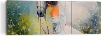 Produktbild von Bild auf Leinwand - Leinwandbild - Frau Wiese Pferd - 120x40cm - Wand Bild - Wanddeko - Wandbilder - Leinwanddruck - Bilder - Kunstdruck - Wanddekoration - Leinwand bilder - Wandkunst - CA120x40-3470