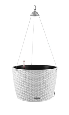 Obrázek produktu pro Květináč LECHUZA NIDO Cottage 35 White | závěsný koš se zavlažovacím systémem a vložkou na rostliny | proutěný vzhled | Ø 35 x 23 cm | 15290