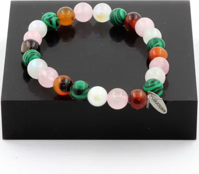 Immagine prodotto di Bracciale perline pietra di luna + agata a fascia + malachite + quarzo rosa 8 mm