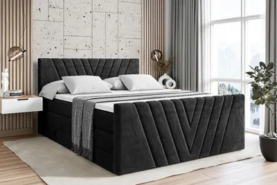 Produktbild von ALTDECOR Boxspringbett mit Fußteil, 2 Matratzen und Topper - 200x200 cm - ERNINA-Z KING - Schwarz Samt - Polsterbett mit, H3- und H4- Matratzen, Bettkasten und Lattenrost, Bett mit Stauraum