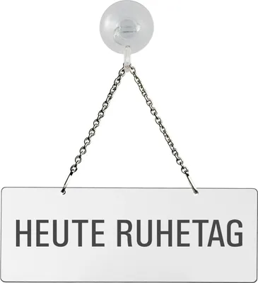 Produktbild von Hängeschild Heute-Ruhetag | Melamin  weiß  | Text einseitig  Saugnapfhaken | Format 175x65 mm