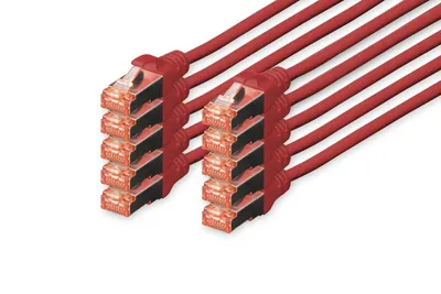 Produktbild von DIGITUS CAT 6 S/FTP Patchkabel, 10 Stück, 0,5m, rot