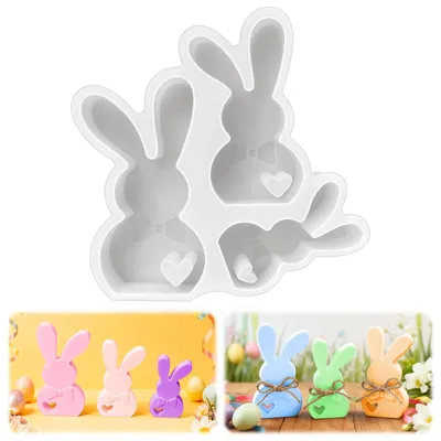 Produktbild von Silikonformen für Osterdekorationen, 3-in-1-Silikonform für einen Osterhasen, 3D-DIY-Silikonform für einen Osterhasen, Silikonform zum Gießen eines Osterhasen für Osterdekorationen und Bastelarbeiten