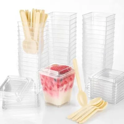Zdjęcie produktu dla Filiżanki deserowe plastikowe 50 szt z łyżeczkami na wesele
