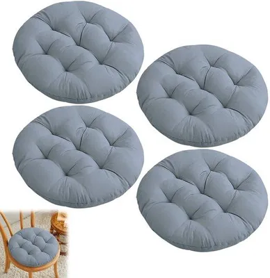 Productafbeelding van Unyqoos® Set van 4 ronde zitkussens, 40 x 40 cm – Polyesterstof met vulling van parelwatting, comfortabel voor binnen- en buitengebruik