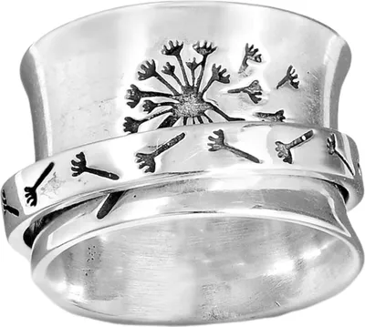 Produktbild von Frauen Ring Löwenzahn Blume Spinner Vintage Mode Aussehen Fingerring Hochzeit Schmuck-Silber,US 9